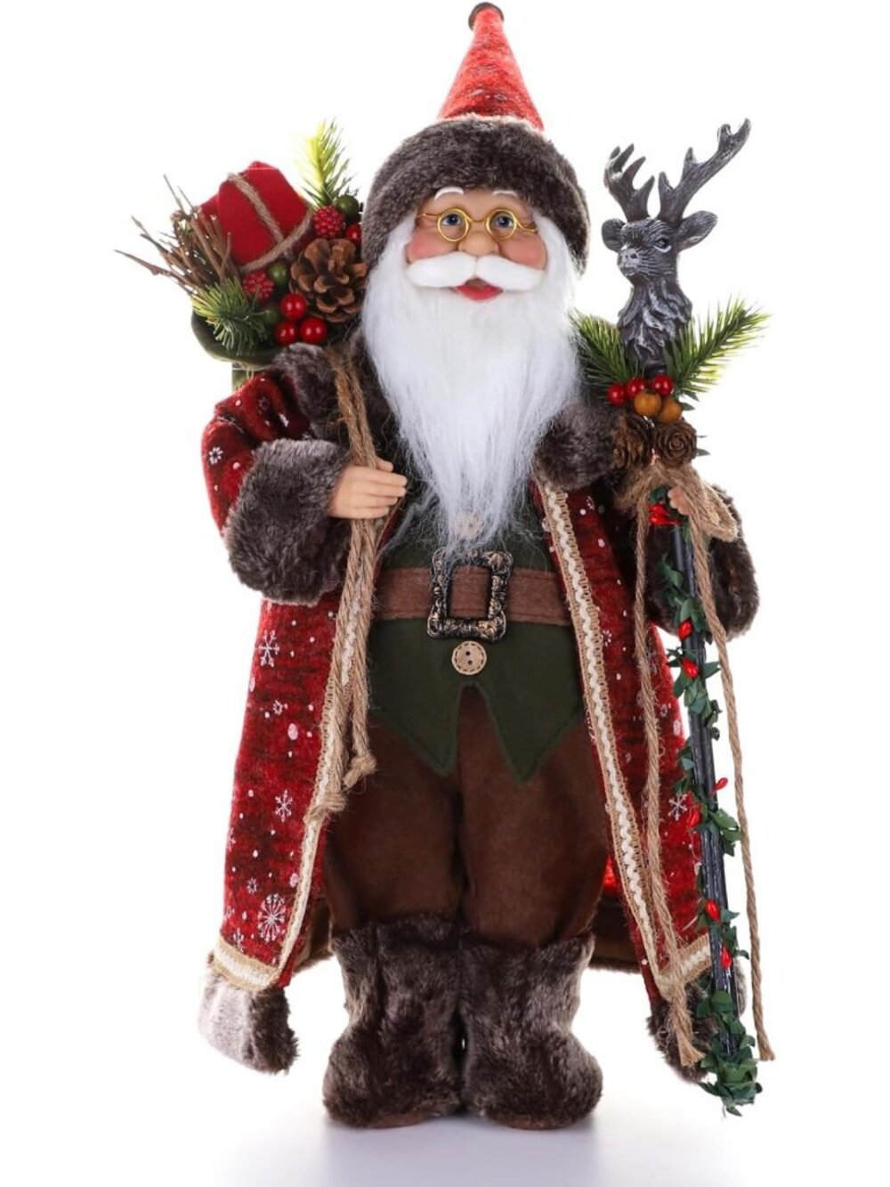 18” Santa Claus Figurine - Festive Christmas Decor, Standing Santa with Cane